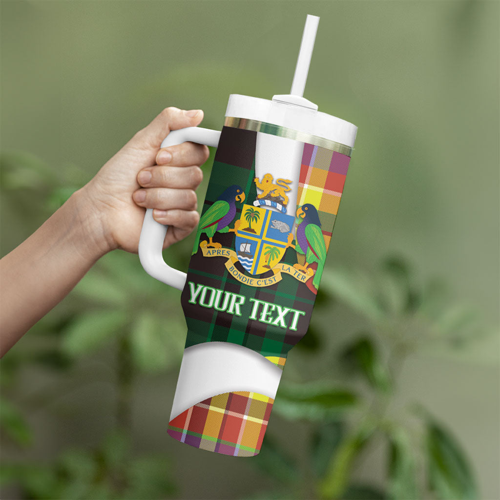 Personalized Bon Fete Kweyol Dominica Tumbler With Handle Creole Day Coat Of Arms Madras Motifs