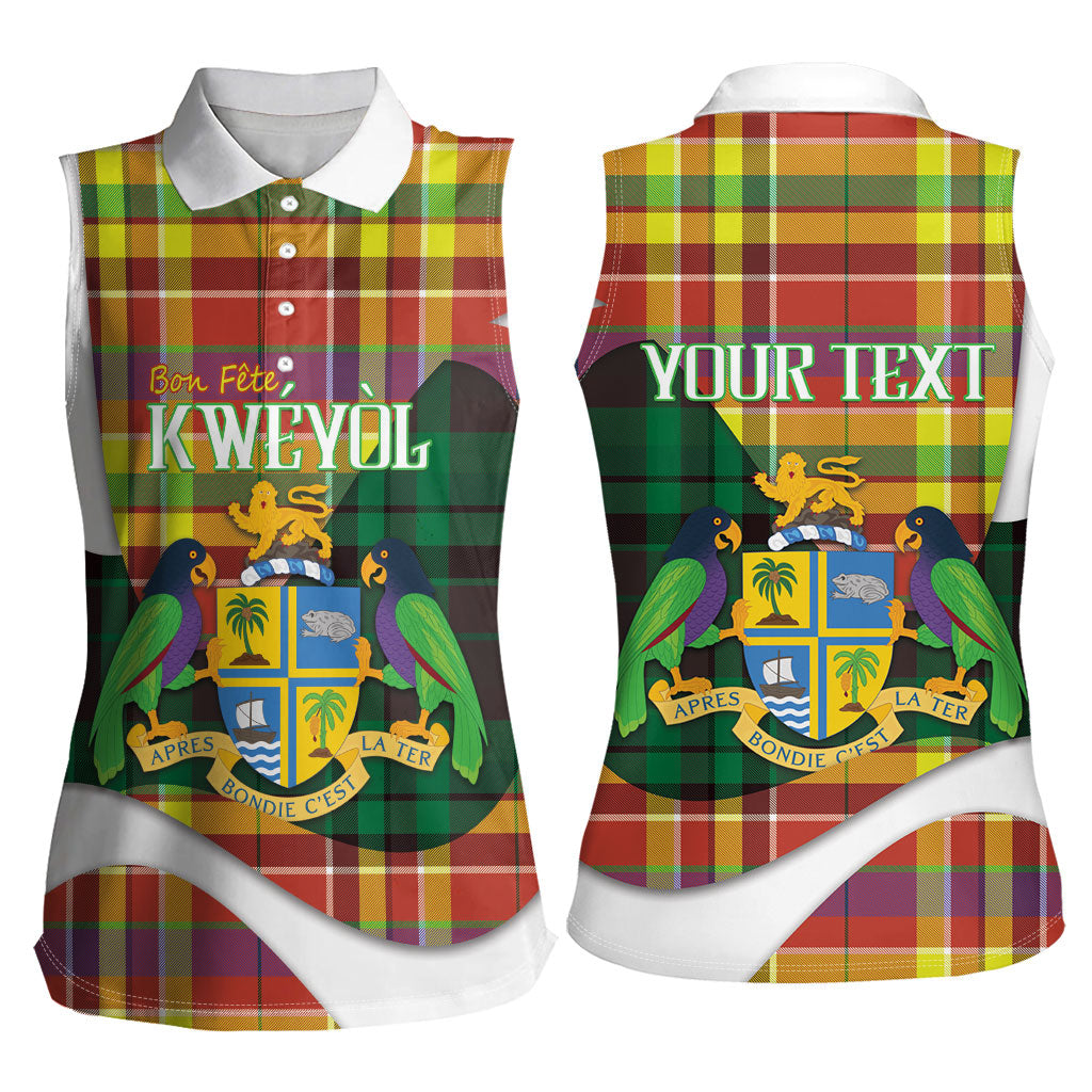 Personalized Bon Fete Kweyol Dominica Women Sleeveless Polo Shirt Creole Day Coat Of Arms Madras Motifs