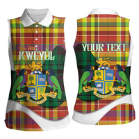 Personalized Bon Fete Kweyol Dominica Women Sleeveless Polo Shirt Creole Day Coat Of Arms Madras Motifs