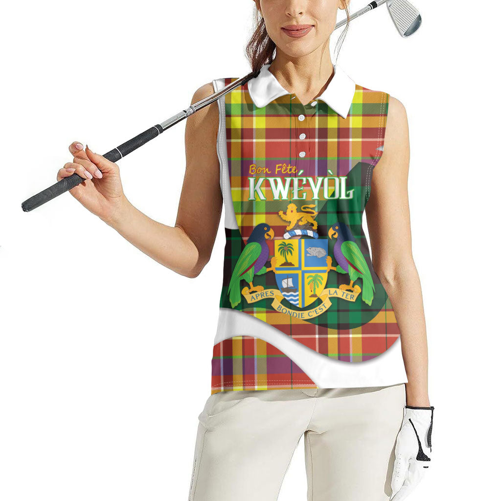 Personalized Bon Fete Kweyol Dominica Women Sleeveless Polo Shirt Creole Day Coat Of Arms Madras Motifs