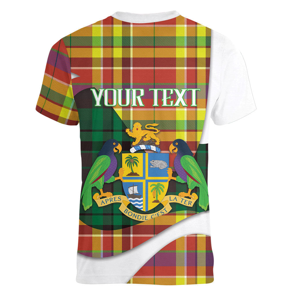 Personalized Bon Fete Kweyol Dominica Women V-Neck T-Shirt Creole Day Coat Of Arms Madras Motifs