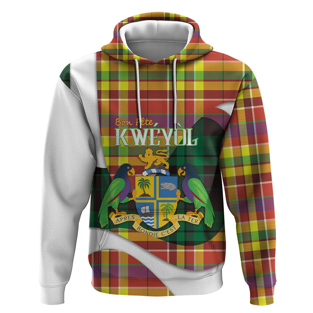 Personalized Bon Fete Kweyol Dominica Zip Hoodie Creole Day Coat Of Arms Madras Motifs