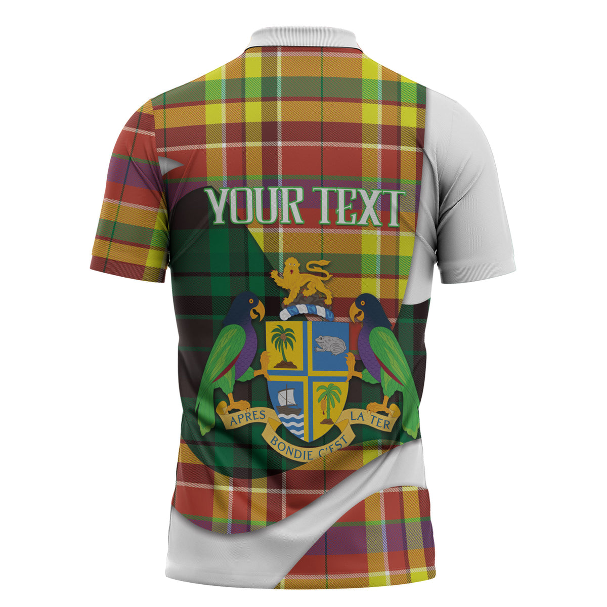 Personalized Bon Fete Kweyol Dominica Zipper Polo Shirt Creole Day Coat Of Arms Madras Motifs