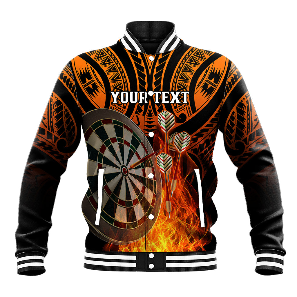 Personalised Polynesian Darts Baseball Jacket Fire Burning With Tribal Tattoo - Wonder Print Shop