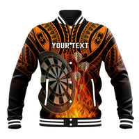 Personalised Polynesian Darts Baseball Jacket Fire Burning With Tribal Tattoo - Wonder Print Shop