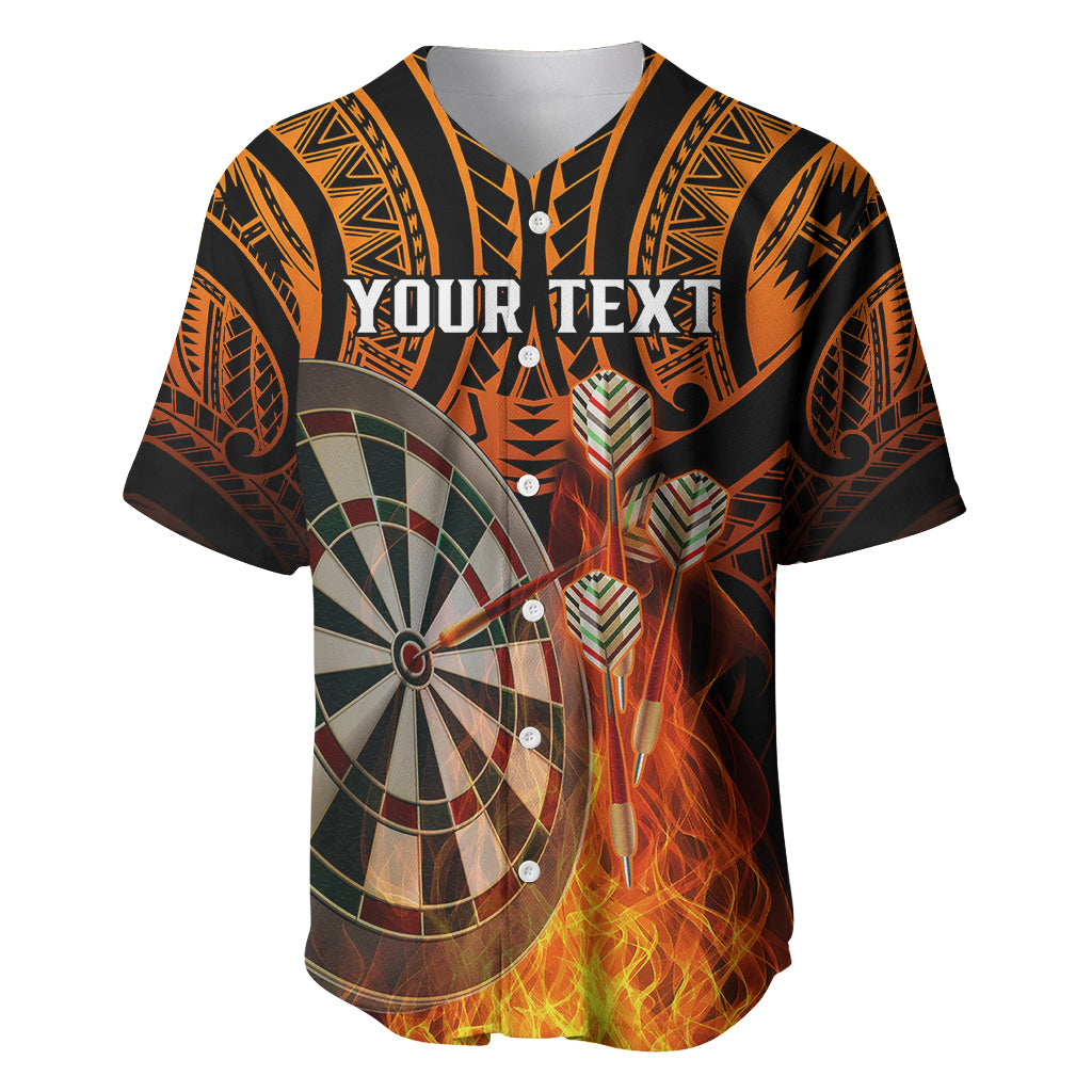 Personalised Polynesian Darts Baseball Jersey Fire Burning With Tribal Tattoo - Wonder Print Shop