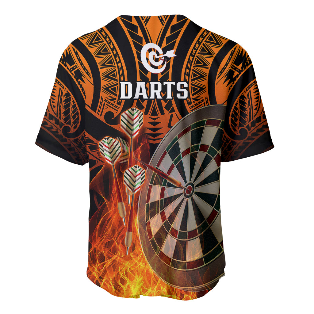 Personalised Polynesian Darts Baseball Jersey Fire Burning With Tribal Tattoo - Wonder Print Shop