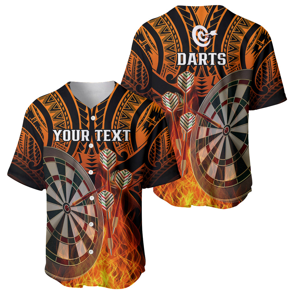 Personalised Polynesian Darts Baseball Jersey Fire Burning With Tribal Tattoo - Wonder Print Shop