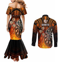 personalised-polynesian-darts-couples-matching-mermaid-dress-and-long-sleeve-button-shirts-fire-burning-with-tribal-tattoo