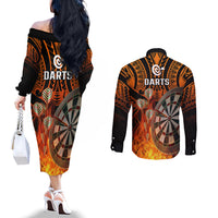 personalised-polynesian-darts-couples-matching-off-the-shoulder-long-sleeve-dress-and-long-sleeve-button-shirts-fire-burning-with-tribal-tattoo