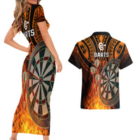 Personalised Polynesian Darts Couples Matching Short Sleeve Bodycon Dress and Hawaiian Shirt Fire Burning With Tribal Tattoo - Wonder Print Shop