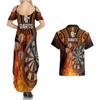 Personalised Polynesian Darts Couples Matching Summer Maxi Dress and Hawaiian Shirt Fire Burning With Tribal Tattoo - Wonder Print Shop