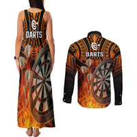 Personalised Polynesian Darts Couples Matching Tank Maxi Dress and Long Sleeve Button Shirts Fire Burning With Tribal Tattoo - Wonder Print Shop