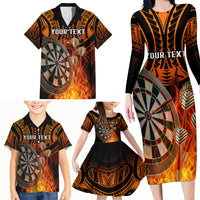 Personalised Polynesian Darts Family Matching Long Sleeve Bodycon Dress and Hawaiian Shirt Fire Burning With Tribal Tattoo - Wonder Print Shop