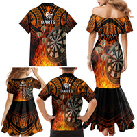 Personalised Polynesian Darts Family Matching Mermaid Dress and Hawaiian Shirt Fire Burning With Tribal Tattoo - Wonder Print Shop