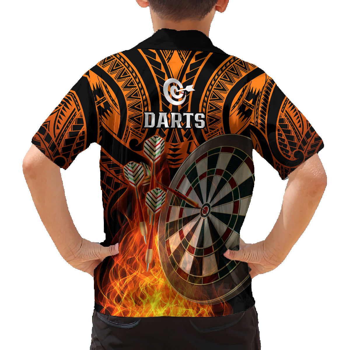 Personalised Polynesian Darts Family Matching Off Shoulder Long Sleeve Dress and Hawaiian Shirt Fire Burning With Tribal Tattoo - Wonder Print Shop