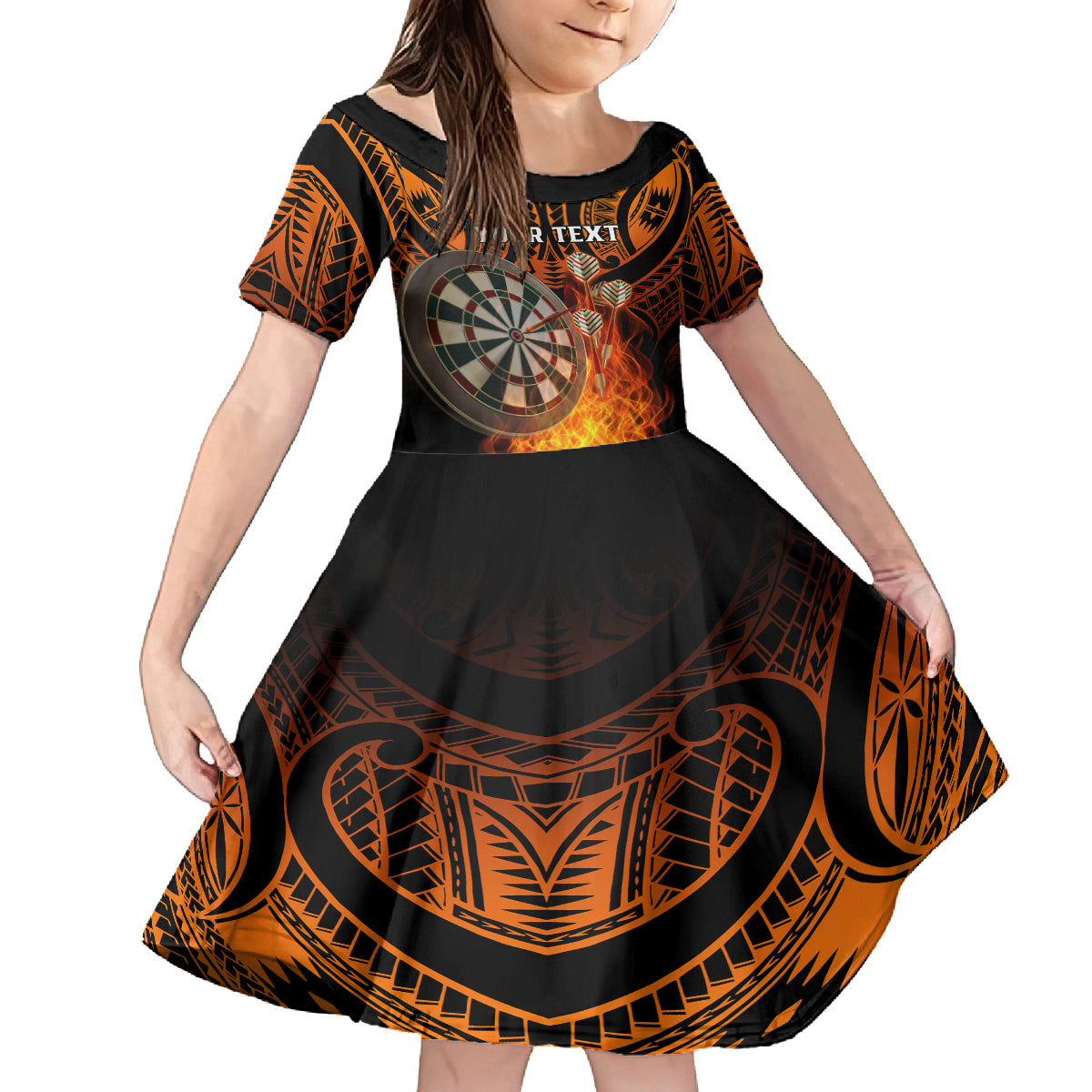 Personalised Polynesian Darts Family Matching Off Shoulder Long Sleeve Dress and Hawaiian Shirt Fire Burning With Tribal Tattoo - Wonder Print Shop