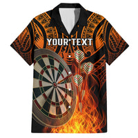 Personalised Polynesian Darts Family Matching Off Shoulder Long Sleeve Dress and Hawaiian Shirt Fire Burning With Tribal Tattoo - Wonder Print Shop