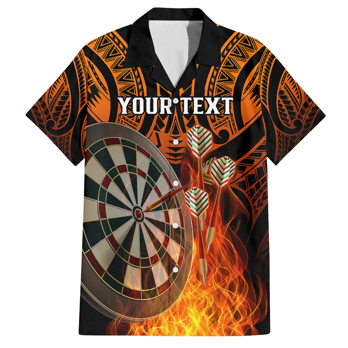 Personalised Polynesian Darts Family Matching Off Shoulder Maxi Dress and Hawaiian Shirt Fire Burning With Tribal Tattoo - Wonder Print Shop