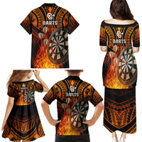 Personalised Polynesian Darts Family Matching Puletasi Dress and Hawaiian Shirt Fire Burning With Tribal Tattoo - Wonder Print Shop