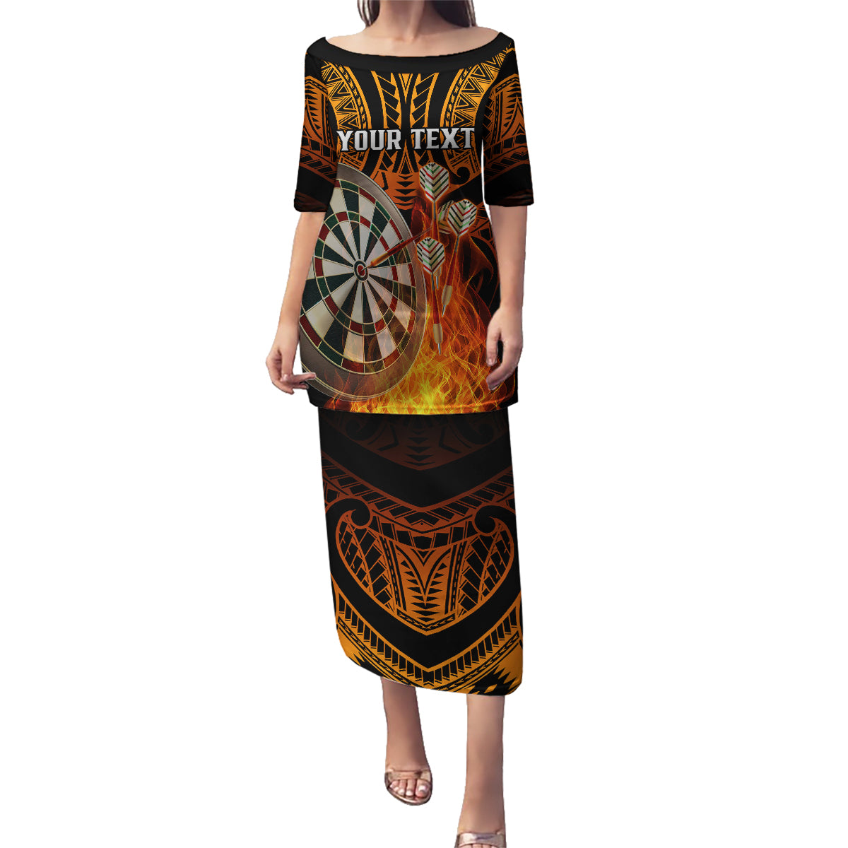 Personalised Polynesian Darts Family Matching Puletasi Dress and Hawaiian Shirt Fire Burning With Tribal Tattoo - Wonder Print Shop