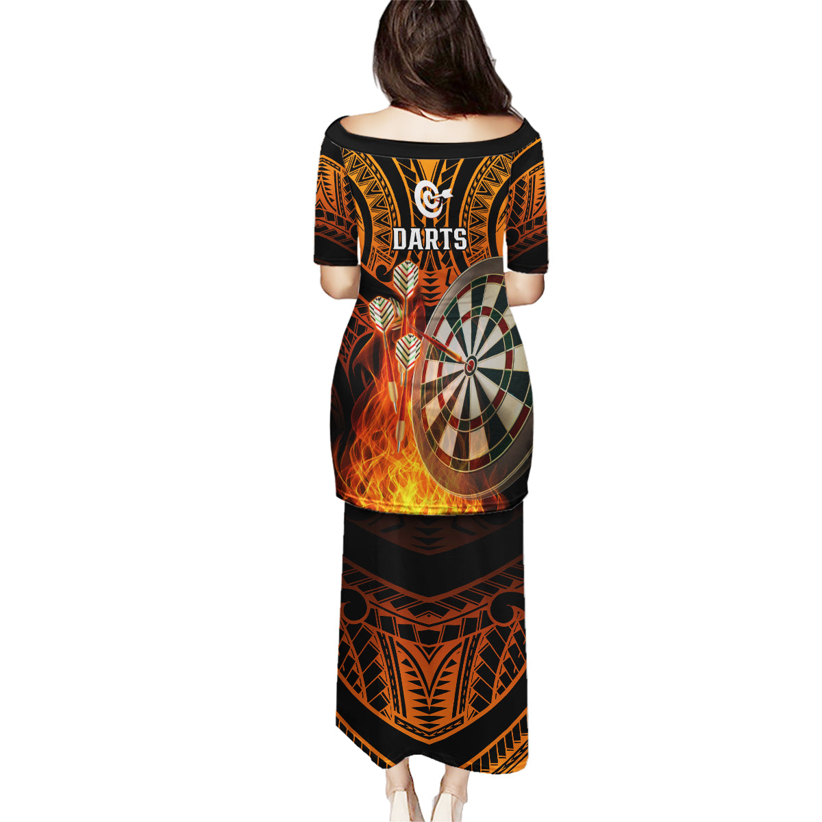 Personalised Polynesian Darts Family Matching Puletasi Dress and Hawaiian Shirt Fire Burning With Tribal Tattoo - Wonder Print Shop