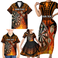 Personalised Polynesian Darts Family Matching Short Sleeve Bodycon Dress and Hawaiian Shirt Fire Burning With Tribal Tattoo - Wonder Print Shop