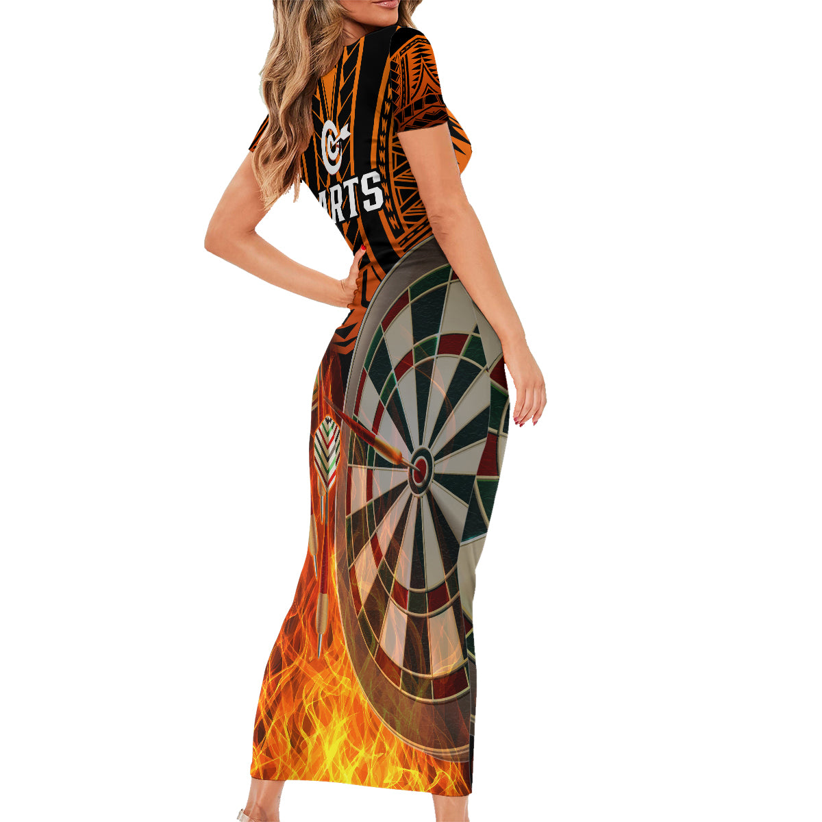 Personalised Polynesian Darts Family Matching Short Sleeve Bodycon Dress and Hawaiian Shirt Fire Burning With Tribal Tattoo - Wonder Print Shop