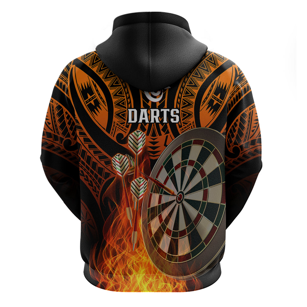 Personalised Polynesian Darts Hoodie Fire Burning With Tribal Tattoo - Wonder Print Shop
