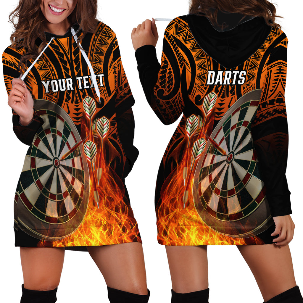 Personalised Polynesian Darts Hoodie Dress Fire Burning With Tribal Tattoo - Wonder Print Shop