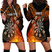 Personalised Polynesian Darts Hoodie Dress Fire Burning With Tribal Tattoo - Wonder Print Shop