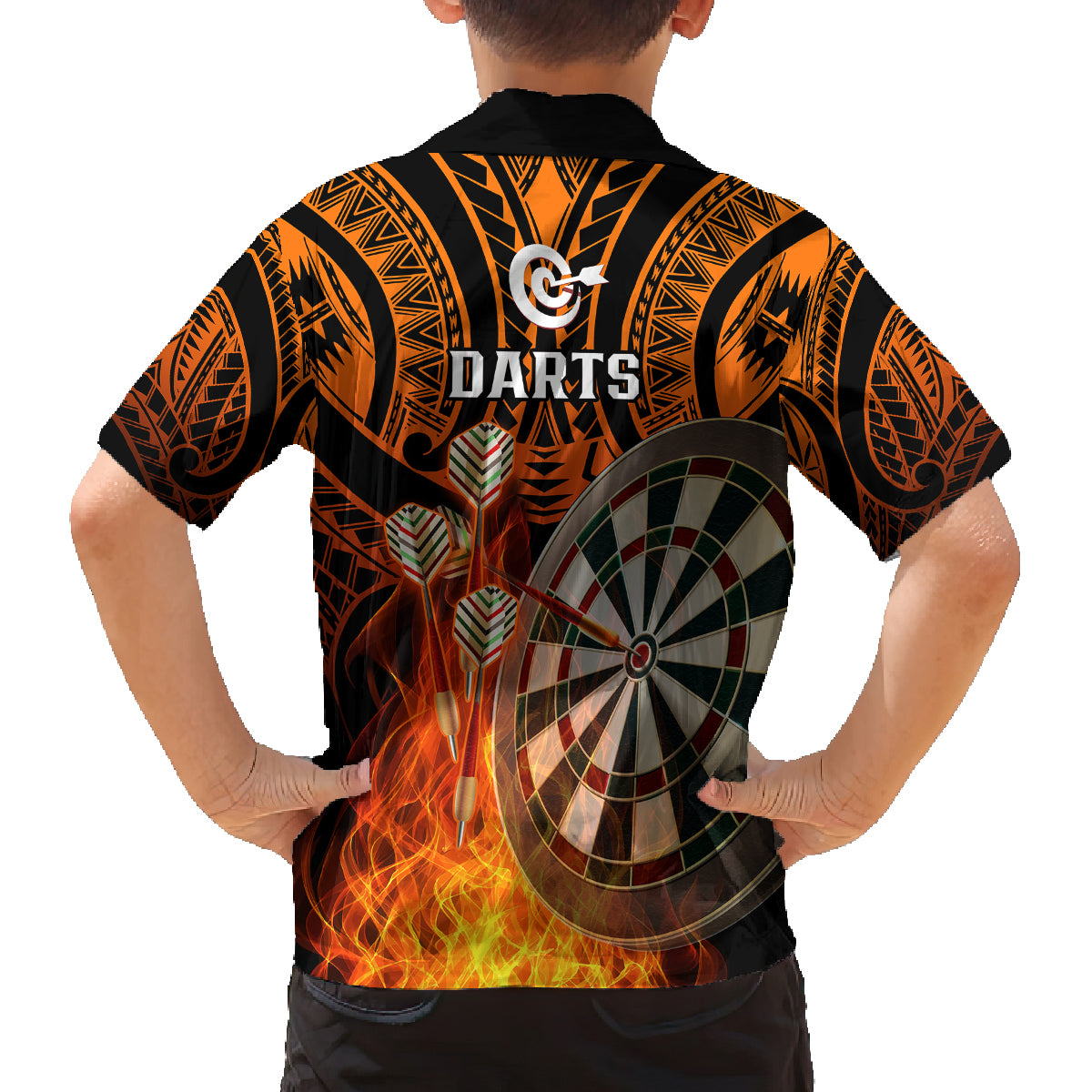 Personalised Polynesian Darts Kid Hawaiian Shirt Fire Burning With Tribal Tattoo - Wonder Print Shop