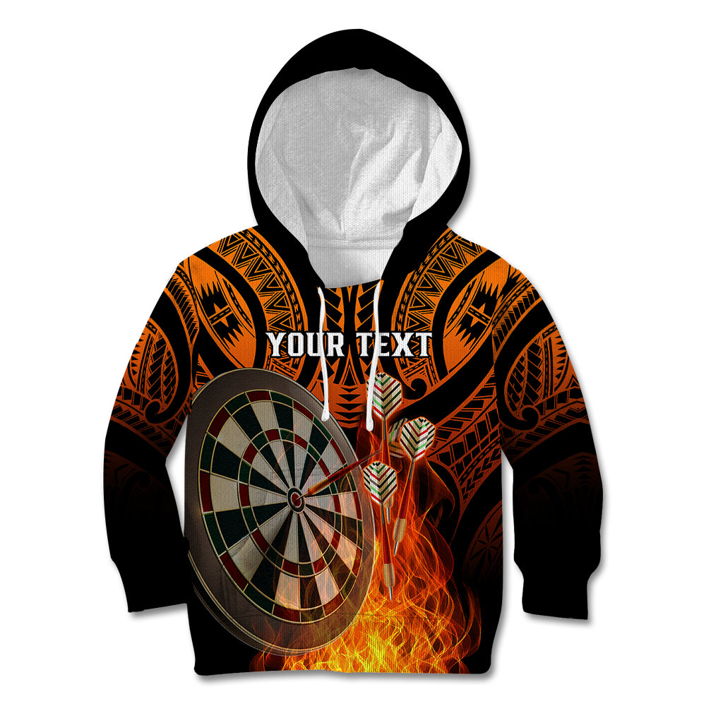 Personalised Polynesian Darts Kid Hoodie Fire Burning With Tribal Tattoo - Wonder Print Shop