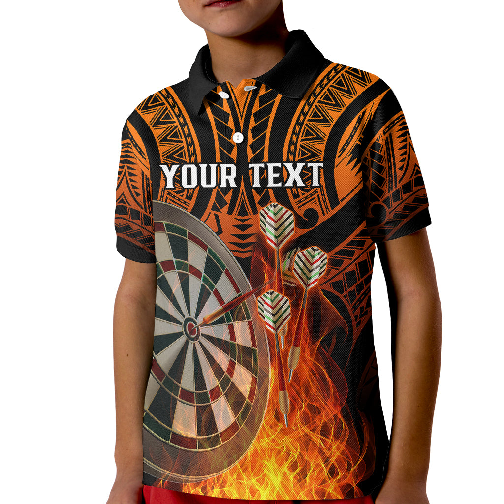 Personalised Polynesian Darts Kid Polo Shirt Fire Burning With Tribal Tattoo - Wonder Print Shop