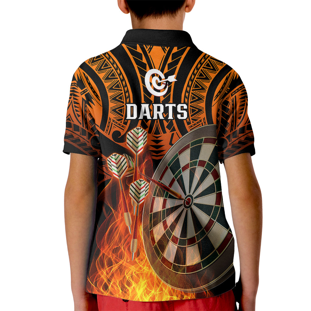 Personalised Polynesian Darts Kid Polo Shirt Fire Burning With Tribal Tattoo - Wonder Print Shop