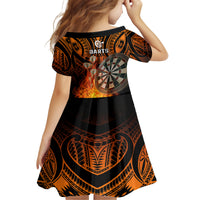 Personalised Polynesian Darts Kid Short Sleeve Dress Fire Burning With Tribal Tattoo - Wonder Print Shop