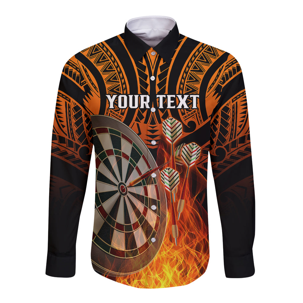 Personalised Polynesian Darts Long Sleeve Button Shirt Fire Burning With Tribal Tattoo - Wonder Print Shop