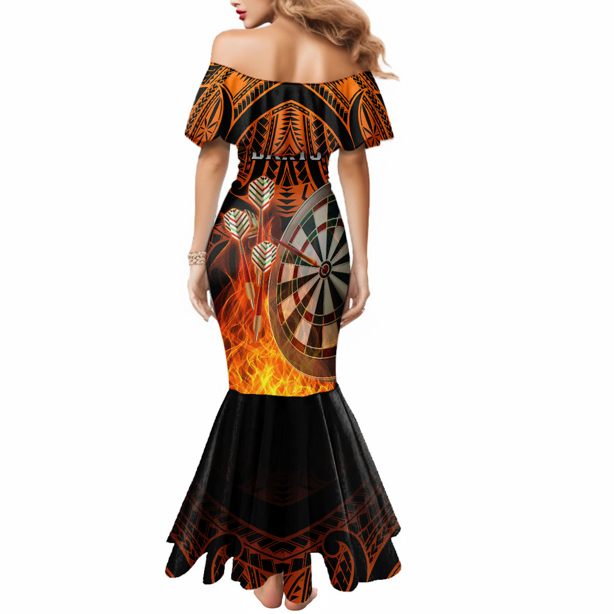 Personalised Polynesian Darts Mermaid Dress Fire Burning With Tribal Tattoo - Wonder Print Shop