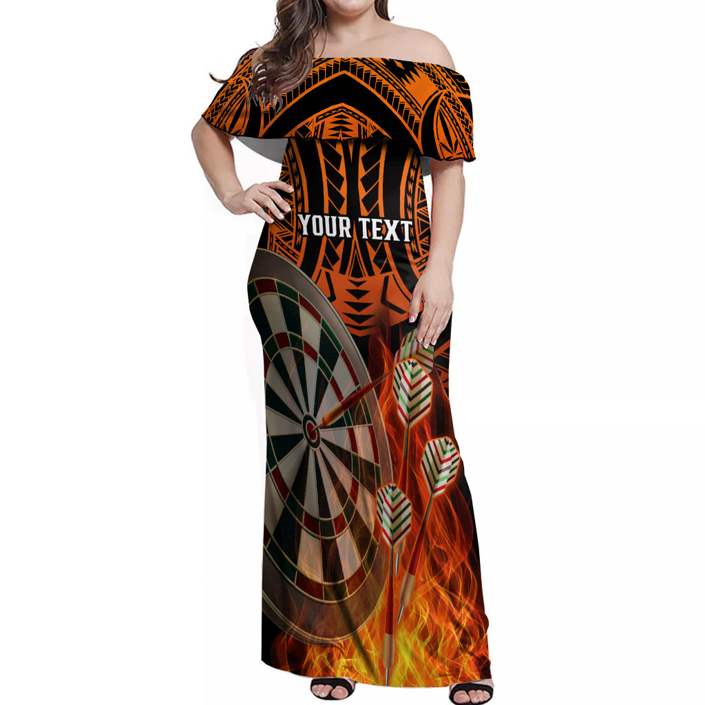 Personalised Polynesian Darts Off Shoulder Maxi Dress Fire Burning With Tribal Tattoo - Wonder Print Shop