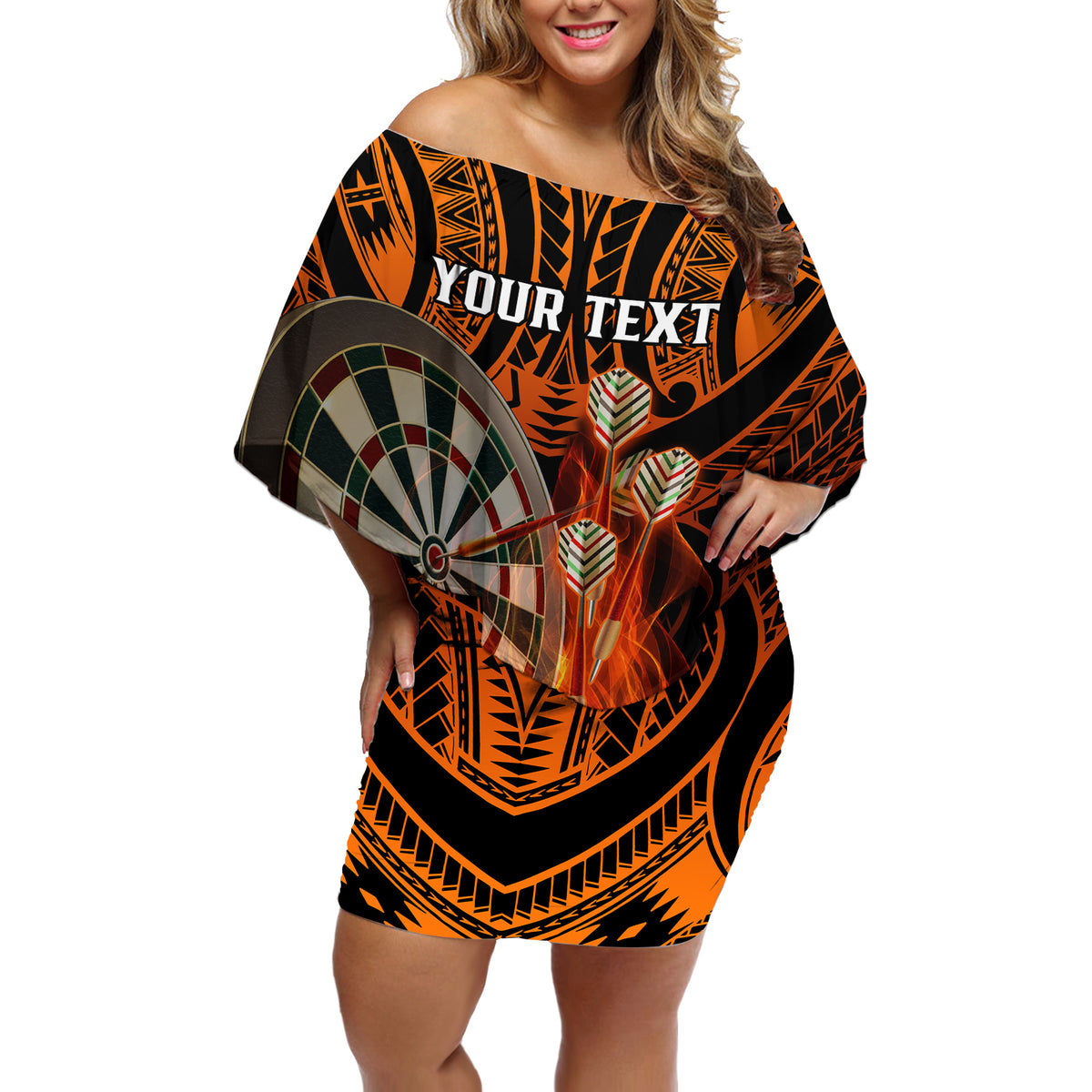 Personalised Polynesian Darts Off Shoulder Short Dress Fire Burning With Tribal Tattoo - Wonder Print Shop