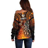 Personalised Polynesian Darts Off Shoulder Sweater Fire Burning With Tribal Tattoo - Wonder Print Shop