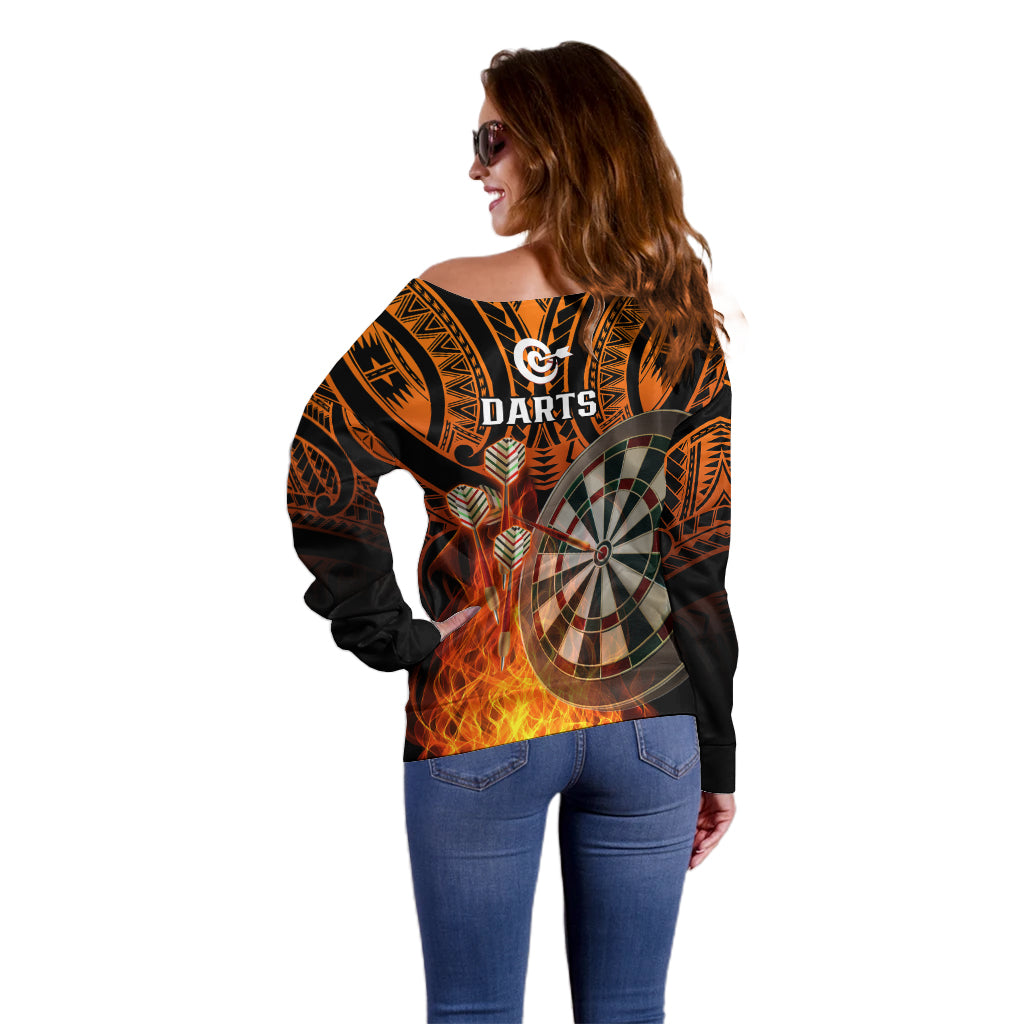 Personalised Polynesian Darts Off Shoulder Sweater Fire Burning With Tribal Tattoo - Wonder Print Shop