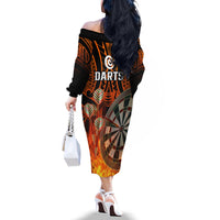 Personalised Polynesian Darts Off The Shoulder Long Sleeve Dress Fire Burning With Tribal Tattoo - Wonder Print Shop