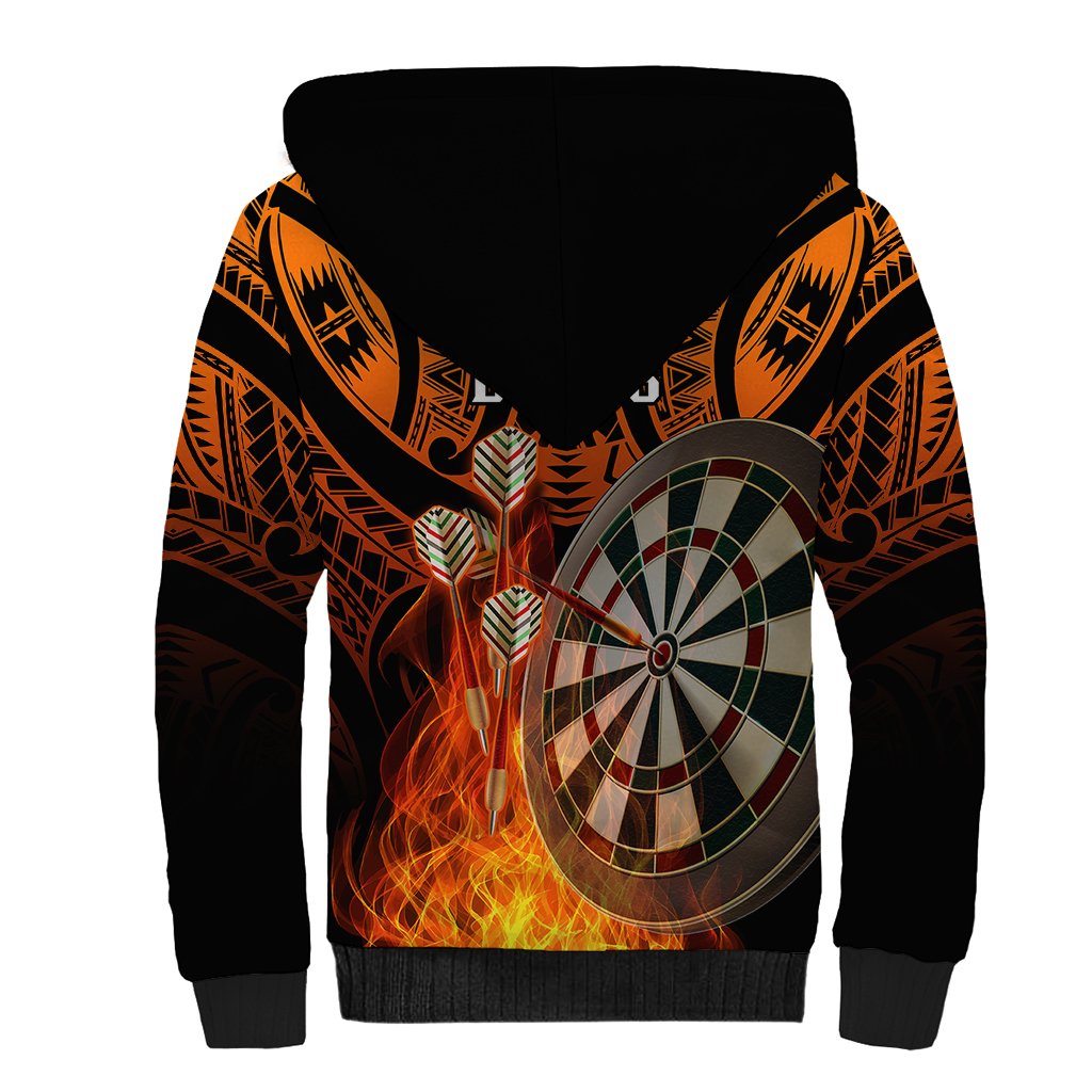 Personalised Polynesian Darts Sherpa Hoodie Fire Burning With Tribal Tattoo - Wonder Print Shop