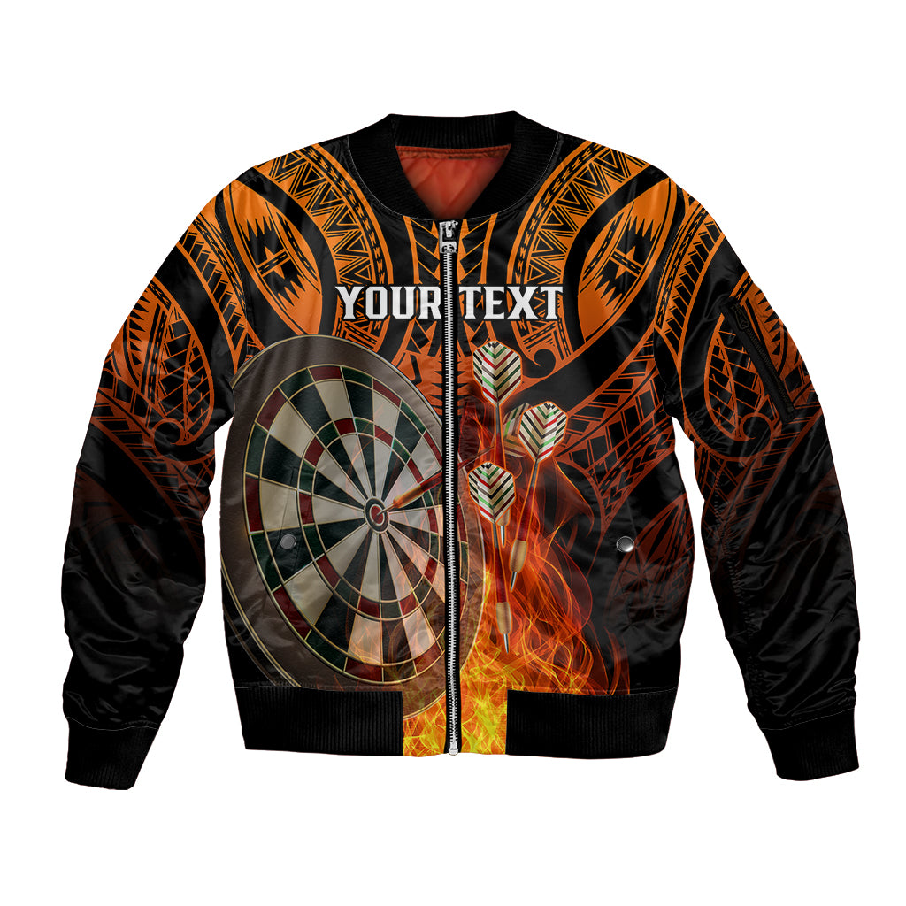 Personalised Polynesian Darts Sleeve Zip Bomber Jacket Fire Burning With Tribal Tattoo - Wonder Print Shop
