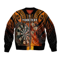 Personalised Polynesian Darts Sleeve Zip Bomber Jacket Fire Burning With Tribal Tattoo - Wonder Print Shop