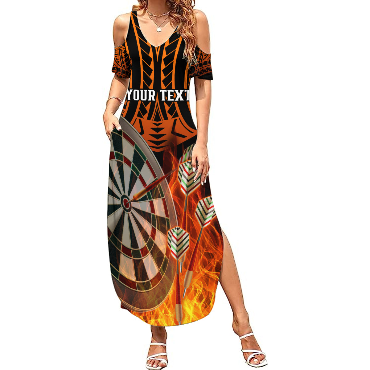 Personalised Polynesian Darts Summer Maxi Dress Fire Burning With Tribal Tattoo - Wonder Print Shop