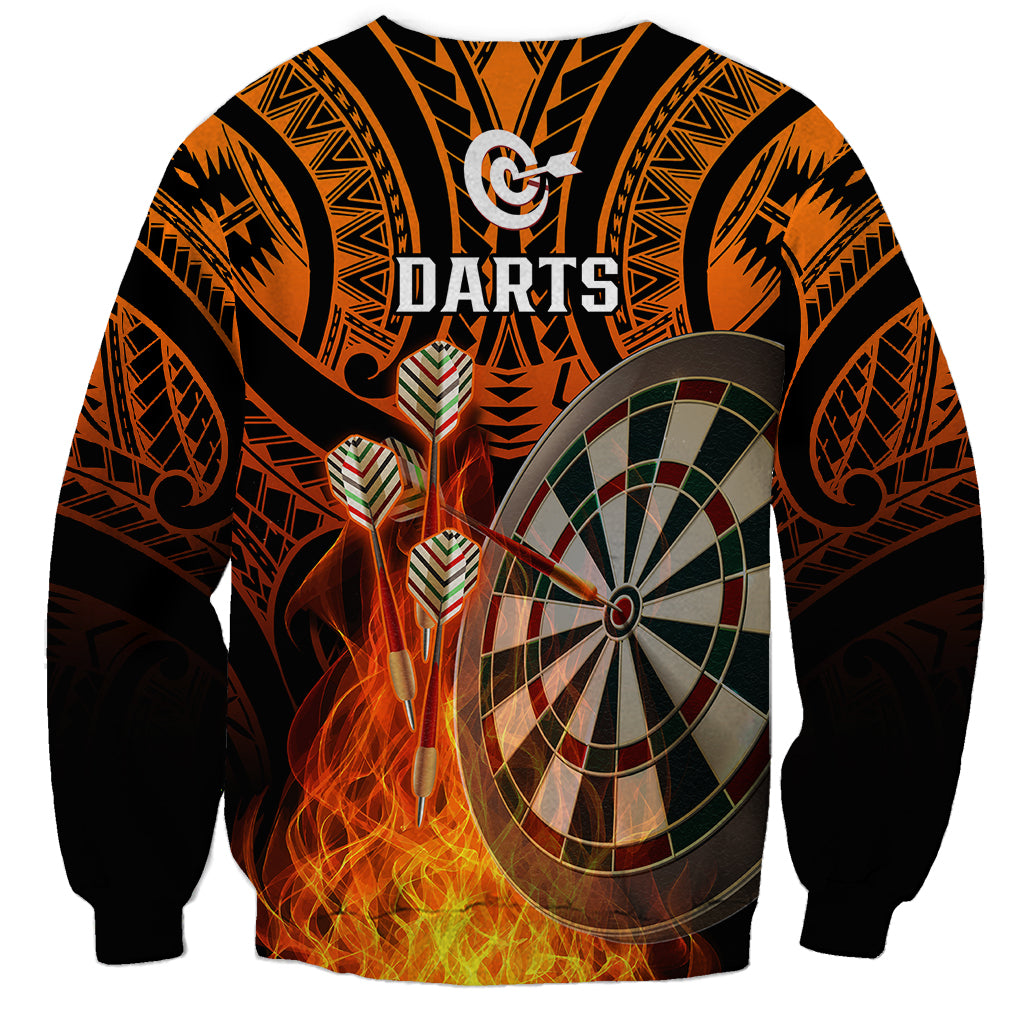 Personalised Polynesian Darts Sweatshirt Fire Burning With Tribal Tattoo - Wonder Print Shop