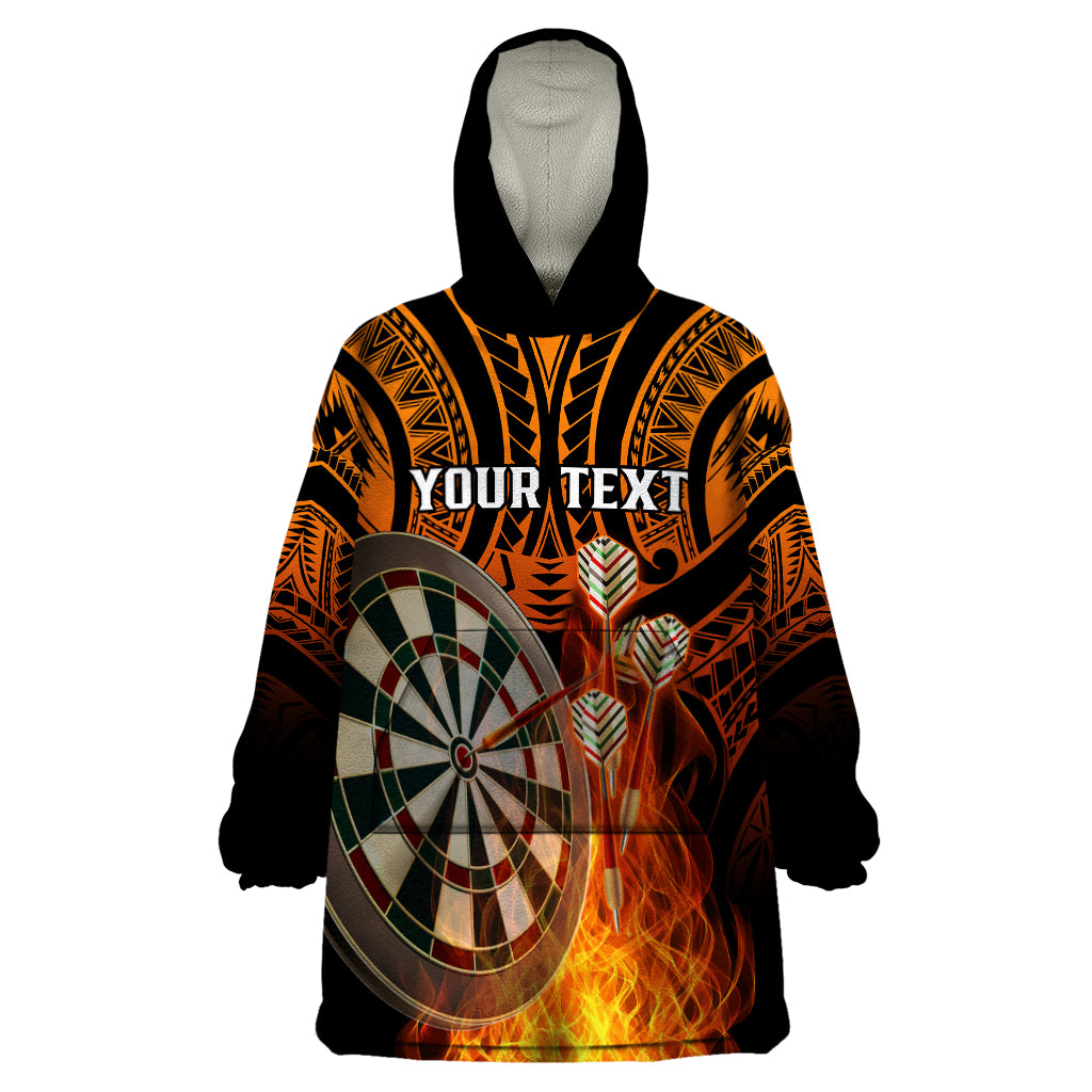 Personalised Polynesian Darts Wearable Blanket Hoodie Fire Burning With Tribal Tattoo - Wonder Print Shop