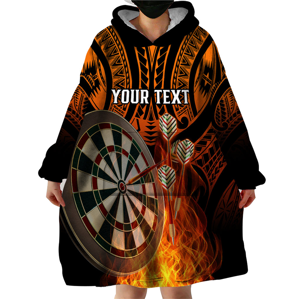 Personalised Polynesian Darts Wearable Blanket Hoodie Fire Burning With Tribal Tattoo - Wonder Print Shop